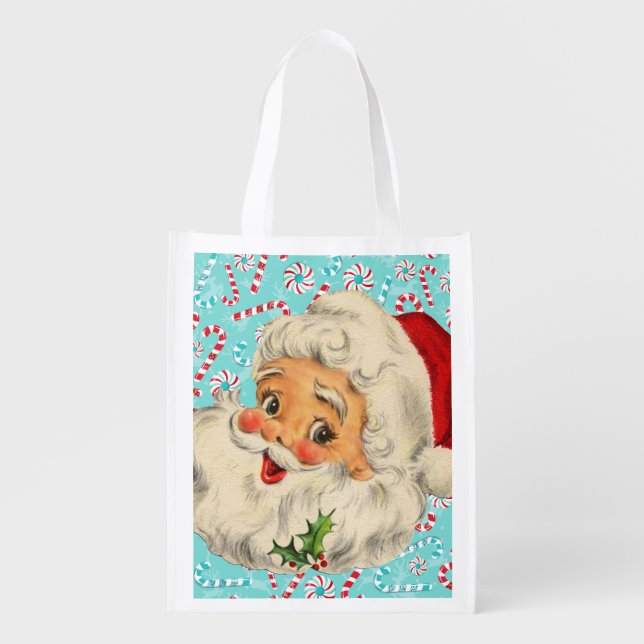 Santa with Peppermints Grocery Bag (Front)