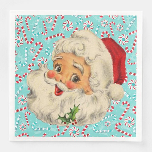 Santa with Peppermints Paper Dinner Napkins