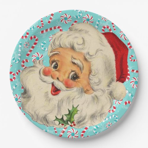 Santa with Peppermints Paper Plates