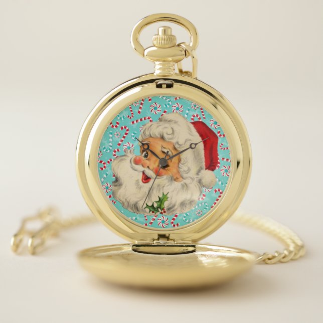 Santa with Peppermints Pocket Watch (Inside)