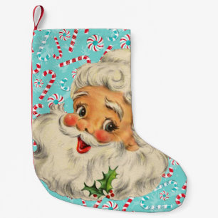 Santa with Peppermints Small Christmas Stocking