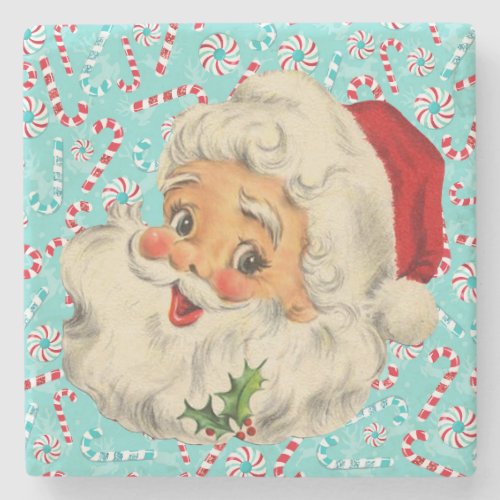 Santa with Peppermints Stone Coaster