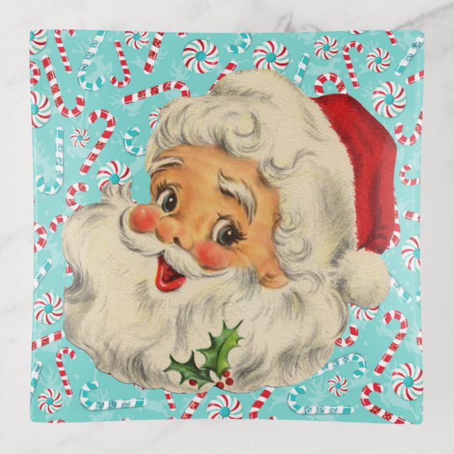 Santa with Peppermints Trinket Tray (Front)