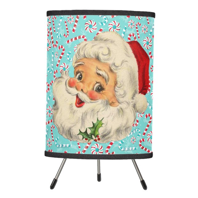 Santa with Peppermints Tripod Lamp (Front)