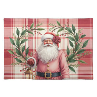 Santa With Pink Fabric Cloth Placemat
