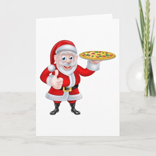 Santa with Pizza Holiday Card (Front)