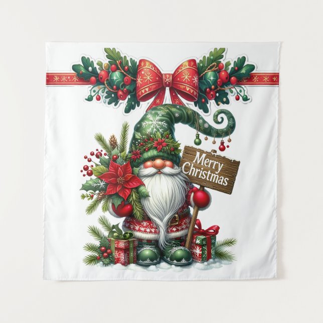 Santa with Poinsettia Christmas Tapestry (Front)
