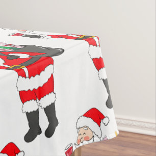 Santa With Red Wine Glass & Wine Sack Christmas  Tablecloth