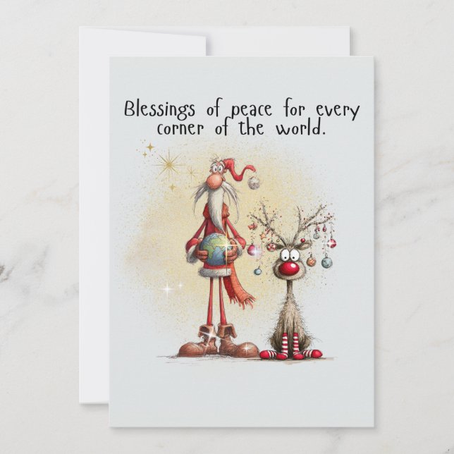Santa with rein deer Flat Holiday Card (Front)