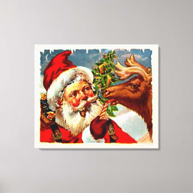 Santa with Reindeer Canvas Print (Front)