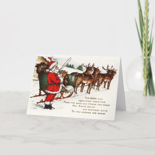 Santa With Reindeer Holiday Card