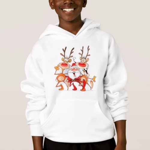 Santa with Reindeer Kids Hoodie