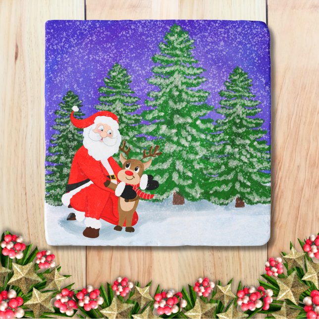 Santa With Reindeer On Christmas Eve Trivet (Creator Uploaded)