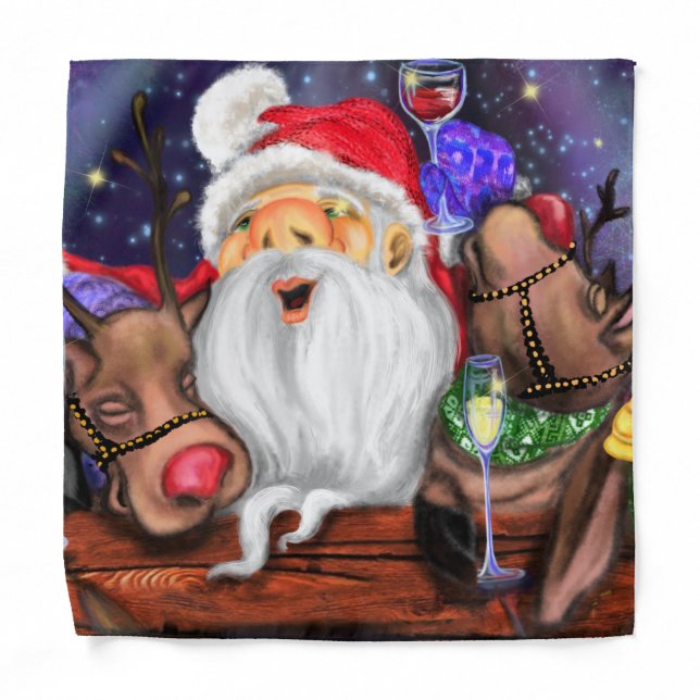 Santa with Reindeers Funny Christmas Bandana (Front)