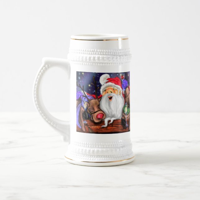 Santa with Reindeers Funny Christmas Beer Stein (Left)
