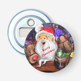 Santa with Reindeers Funny Christmas Bottle Opener