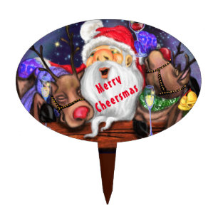 Santa with Reindeers Funny Christmas Cake Topper