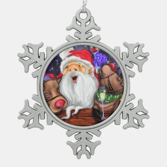 Santa with Reindeers Funny Christmas Ornament (Front)