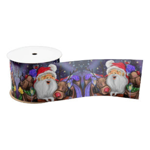 Santa with Reindeers Funny Christmas Ribbon