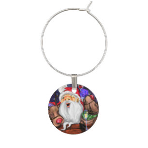 Santa with Reindeers Funny Christmas Wine Charm