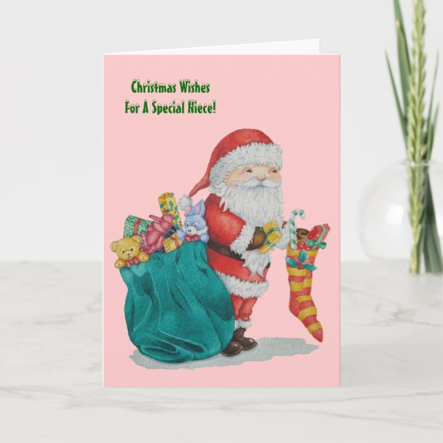 santa with sack and toys and gifts for christmas holiday card (Front)