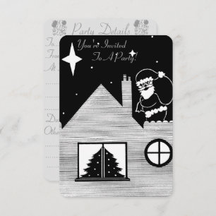 santa with sack black and white chistmas party invitation