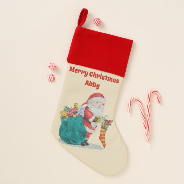 santa with sack filled with things for christmas stocking (Front)
