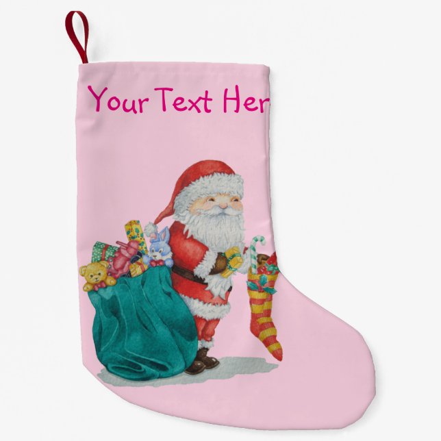 santa with sack filled with treats for christmas small christmas stocking (Front)