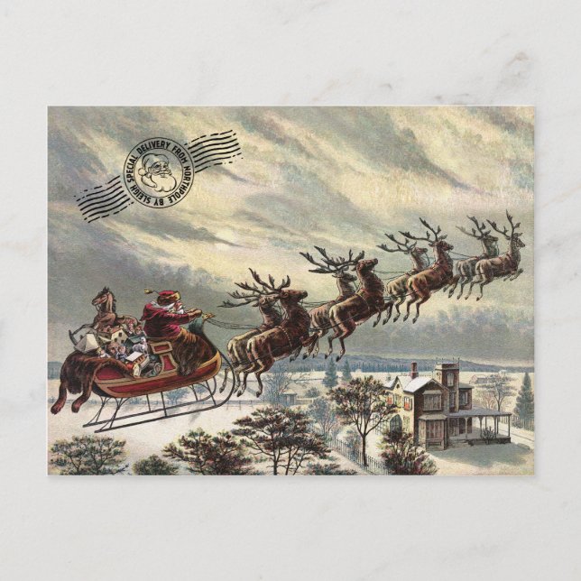 Santa with Sleigh Holiday Postcard (Front)