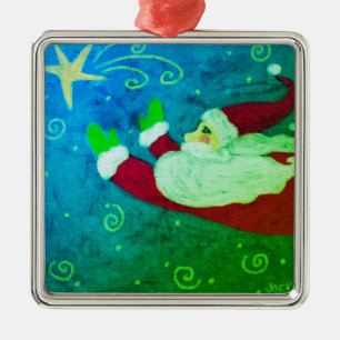 Santa with Star Abstract Art Metal Ornament