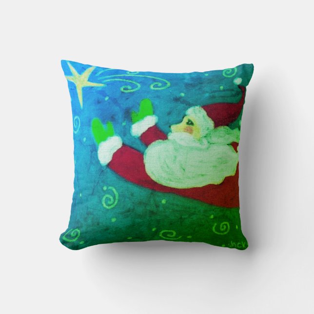 Santa with Star Abstract Christmas Art Throw Pillow (Front)