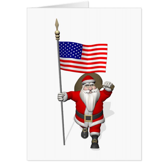 Santa With Star Spangled Banner Card (Front)