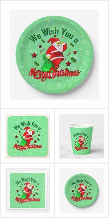 Santa with Stars Canes Sack Merry Christmas