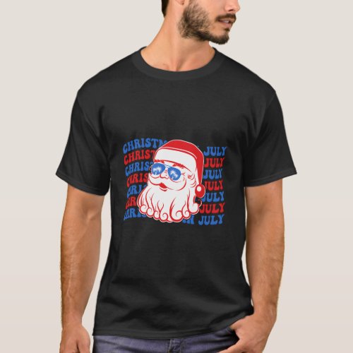 Santa With Sunglasses American Flag In July T_Shirt