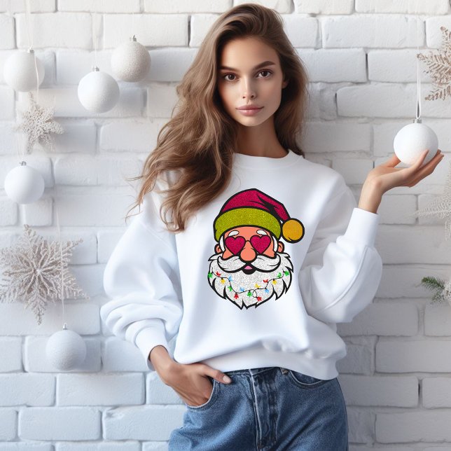 Santa with Sunglasses Christmas Design Glitter Sweatshirt (Creator Uploaded)