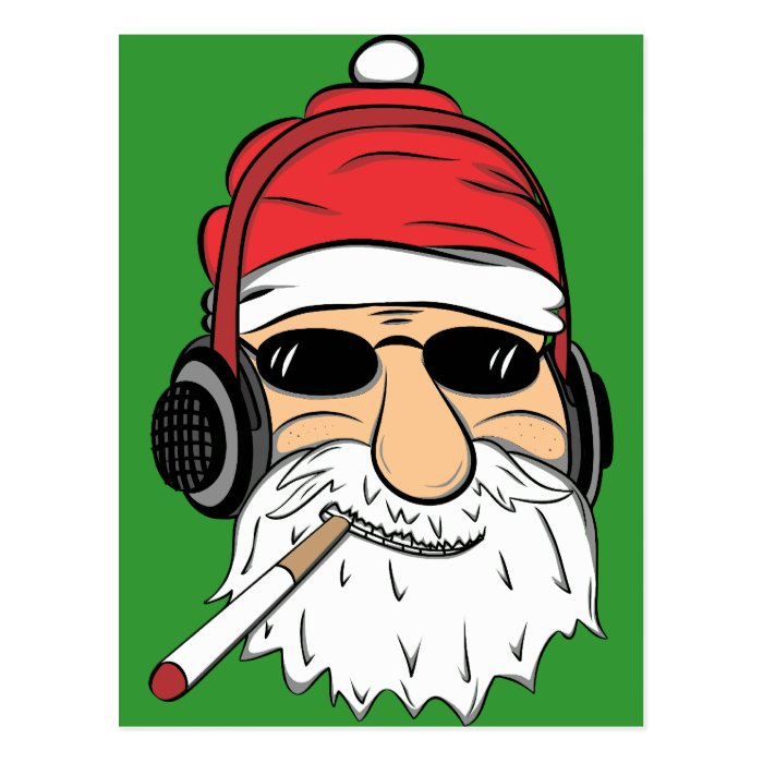 Santa With Sunglasses Cigarette and Headphones Post Card