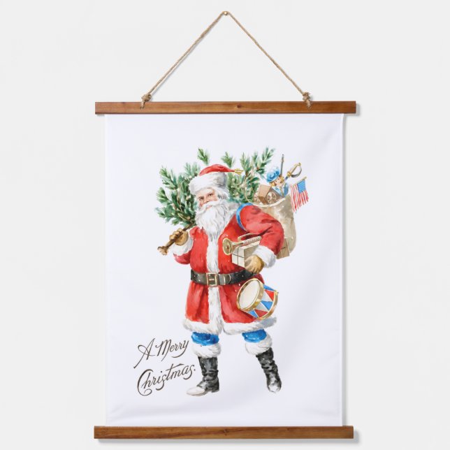 Santa with Toys and Drum Hanging Tapestry (Front)