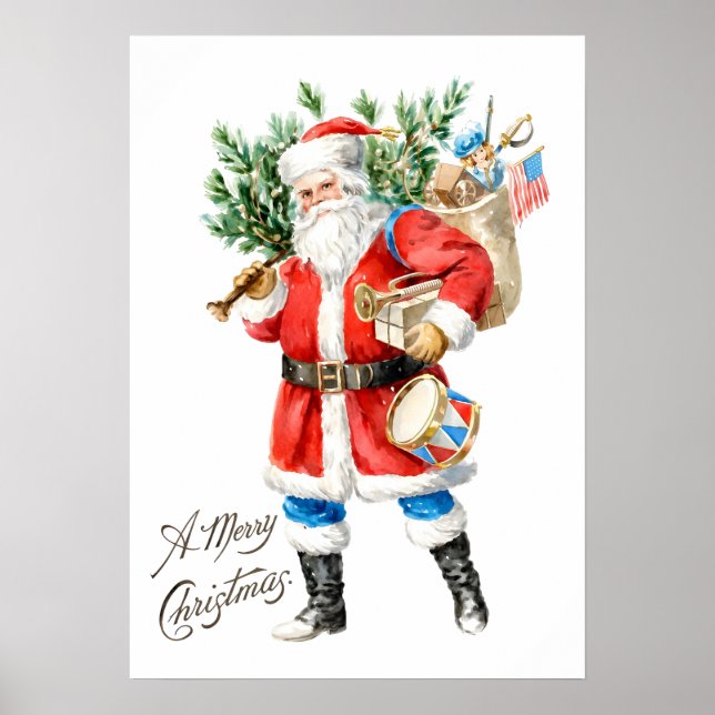 Santa with Toys and Drum Poster (Front)
