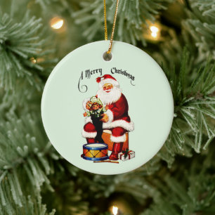 Santa With Toys Merry Christmas Ceramic Ornament