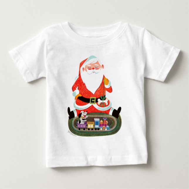 Santa with Train Baby T-Shirt (Front)