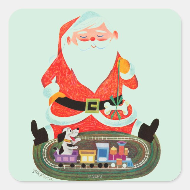 Santa with Train Square Sticker (Front)