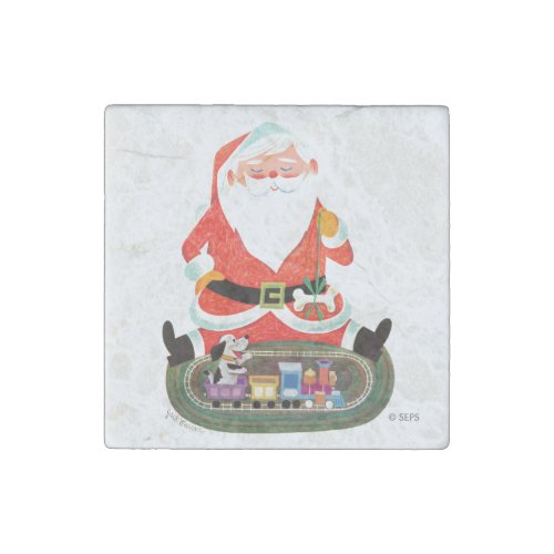 Santa with Train Stone Magnet