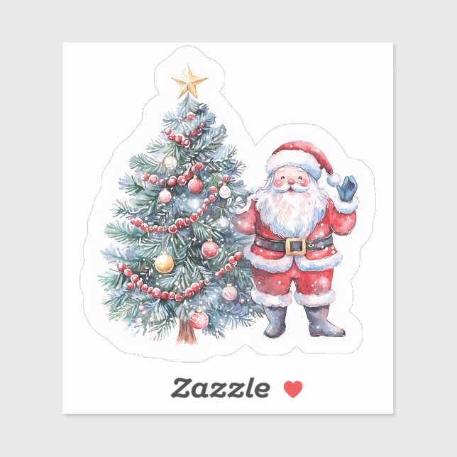 Santa With Tree in Snowy Scene Sticker (Sheet)