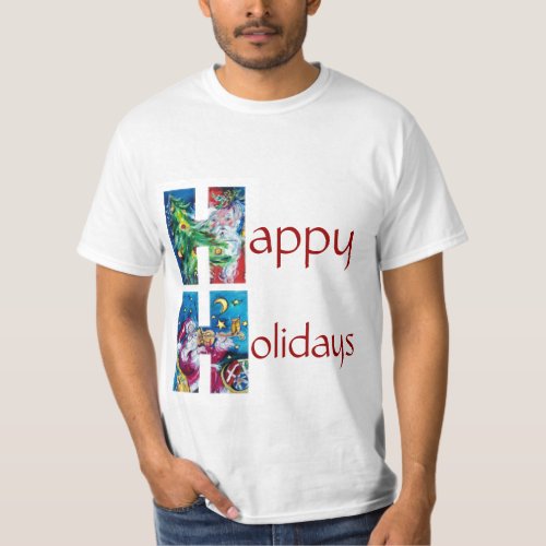 SANTA  WITH VIOLIN  AND CHRISTMAS TREE H MONOGRAM T_Shirt