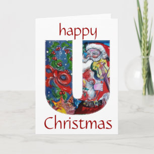 SANTA WITH VIOLIN H MONOGRAM HOLIDAY CARD