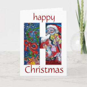 SANTA WITH VIOLIN H MONOGRAM HOLIDAY CARD