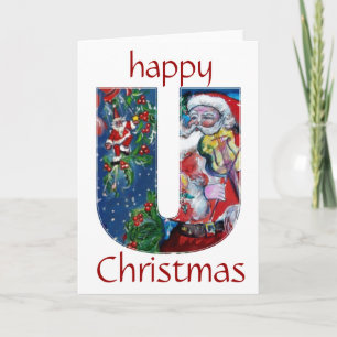 SANTA WITH VIOLIN H MONOGRAM HOLIDAY CARD