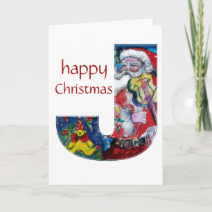 SANTA WITH VIOLIN J MONOGRAM HOLIDAY CARD