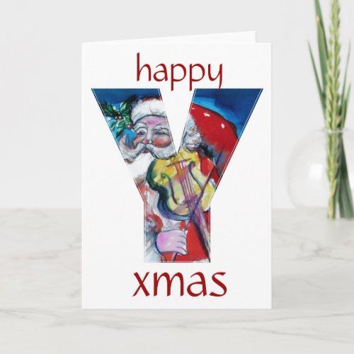 SANTA WITH VIOLIN MONOGRAM HOLIDAY CARD