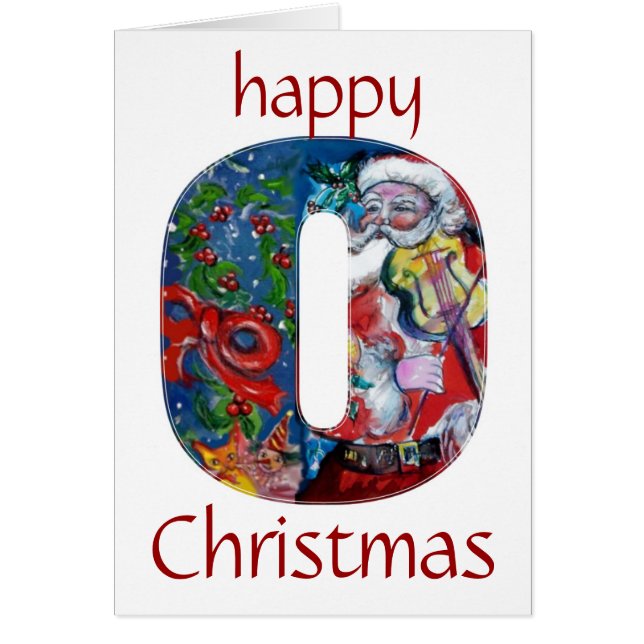 SANTA WITH VIOLIN  O MONOGRAM CARDS (Front)
